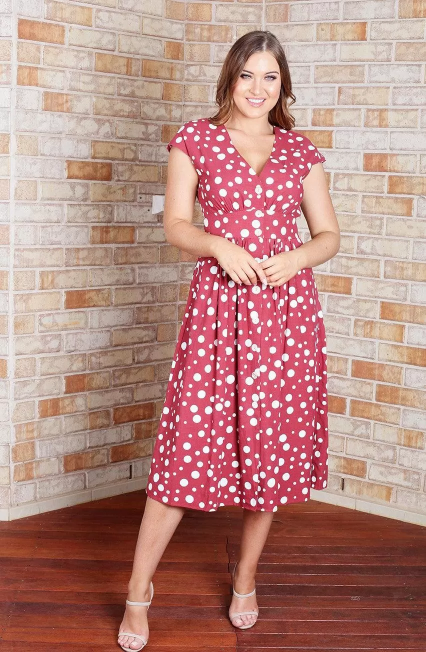 Dominique Dress - Red Polka