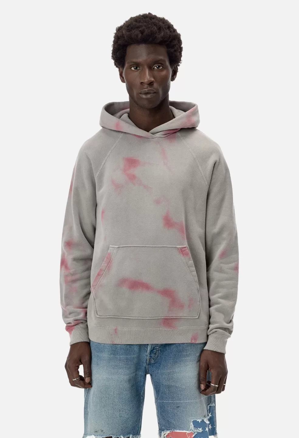 Double Dye Raglan Hoodie / Grey X Pink