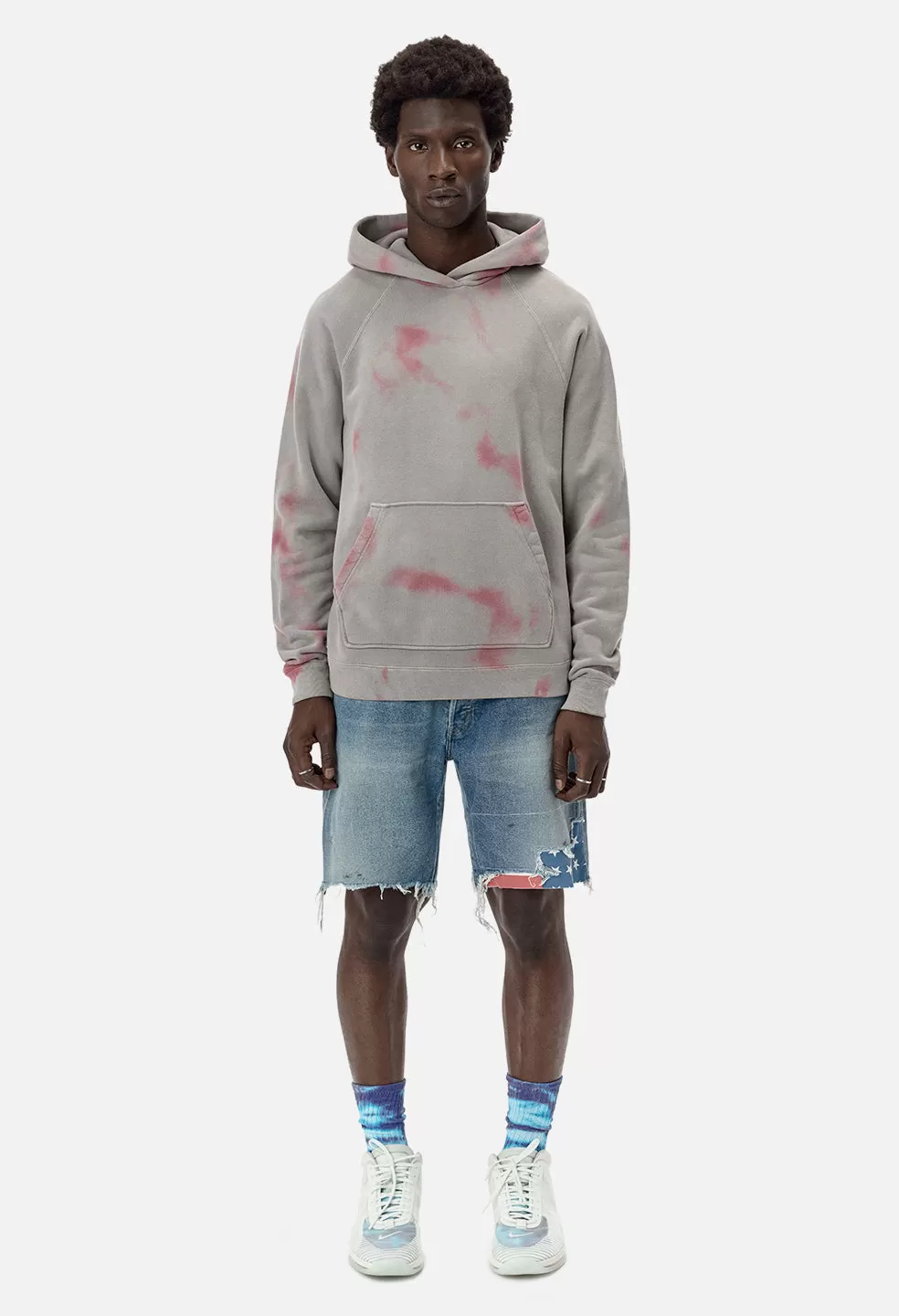 Double Dye Raglan Hoodie / Grey X Pink