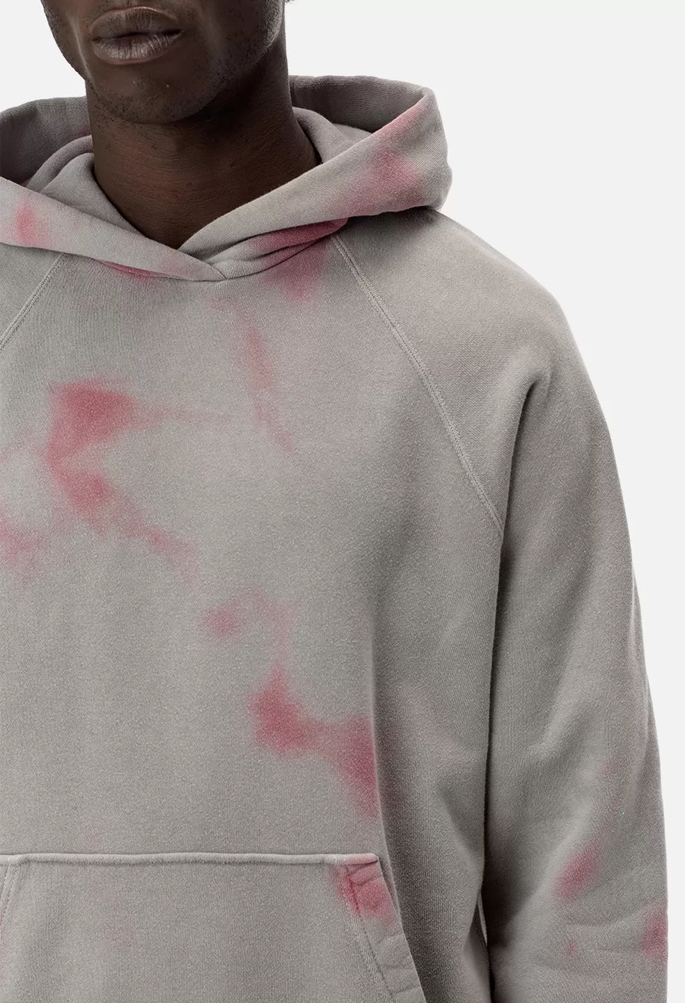 Double Dye Raglan Hoodie / Grey X Pink