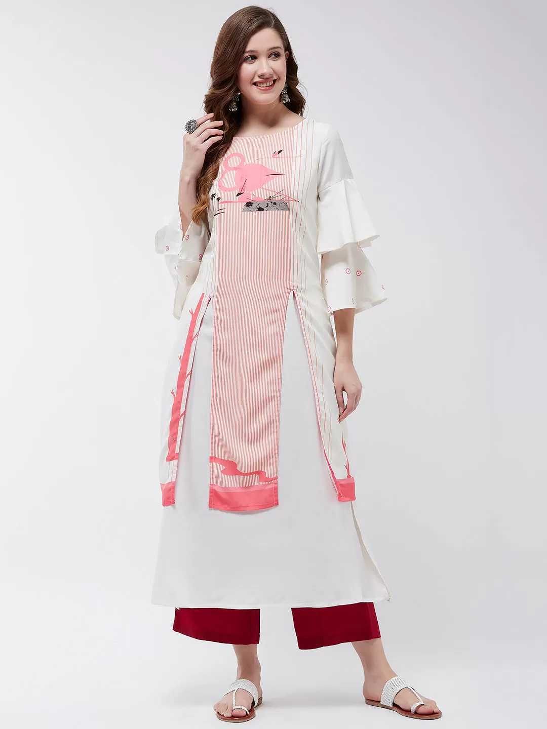 Double Layered Flamingo Printed Kurta