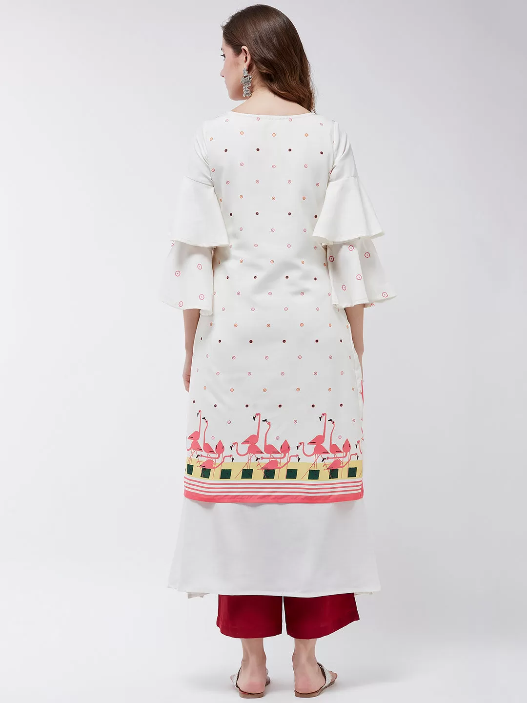 Double Layered Flamingo Printed Kurta