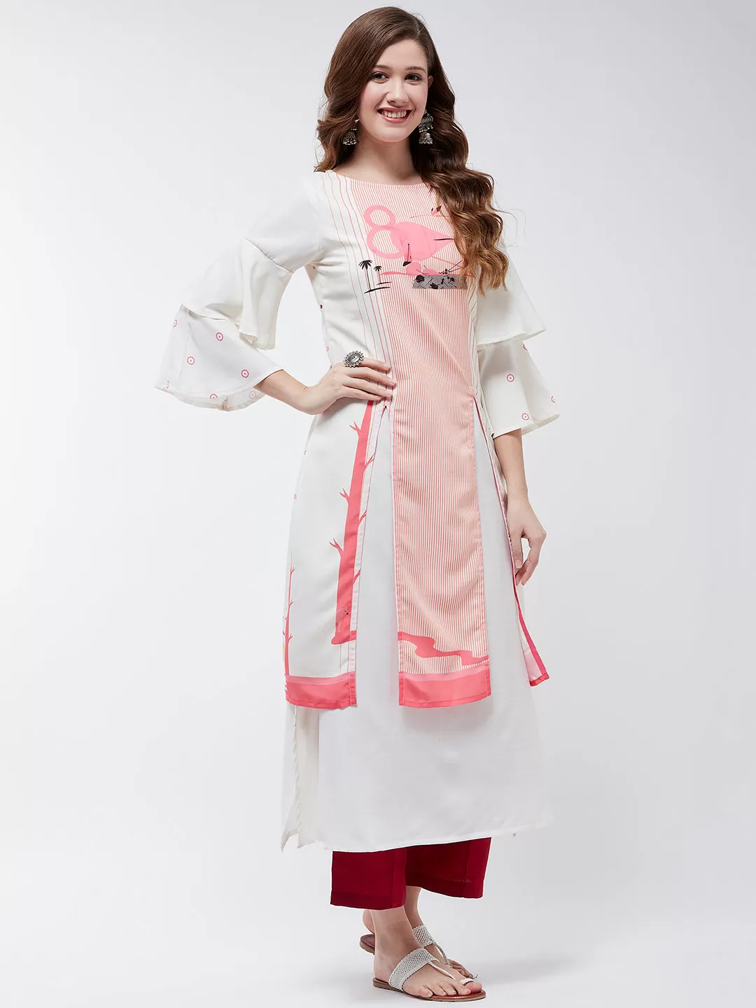 Double Layered Flamingo Printed Kurta