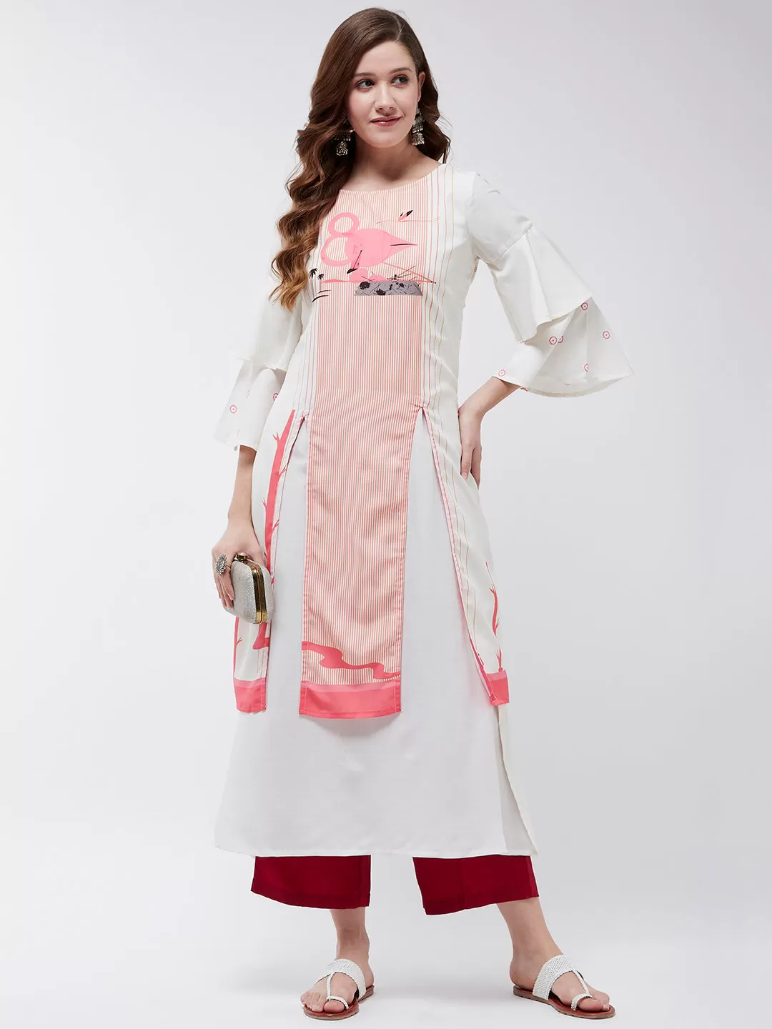 Double Layered Flamingo Printed Kurta