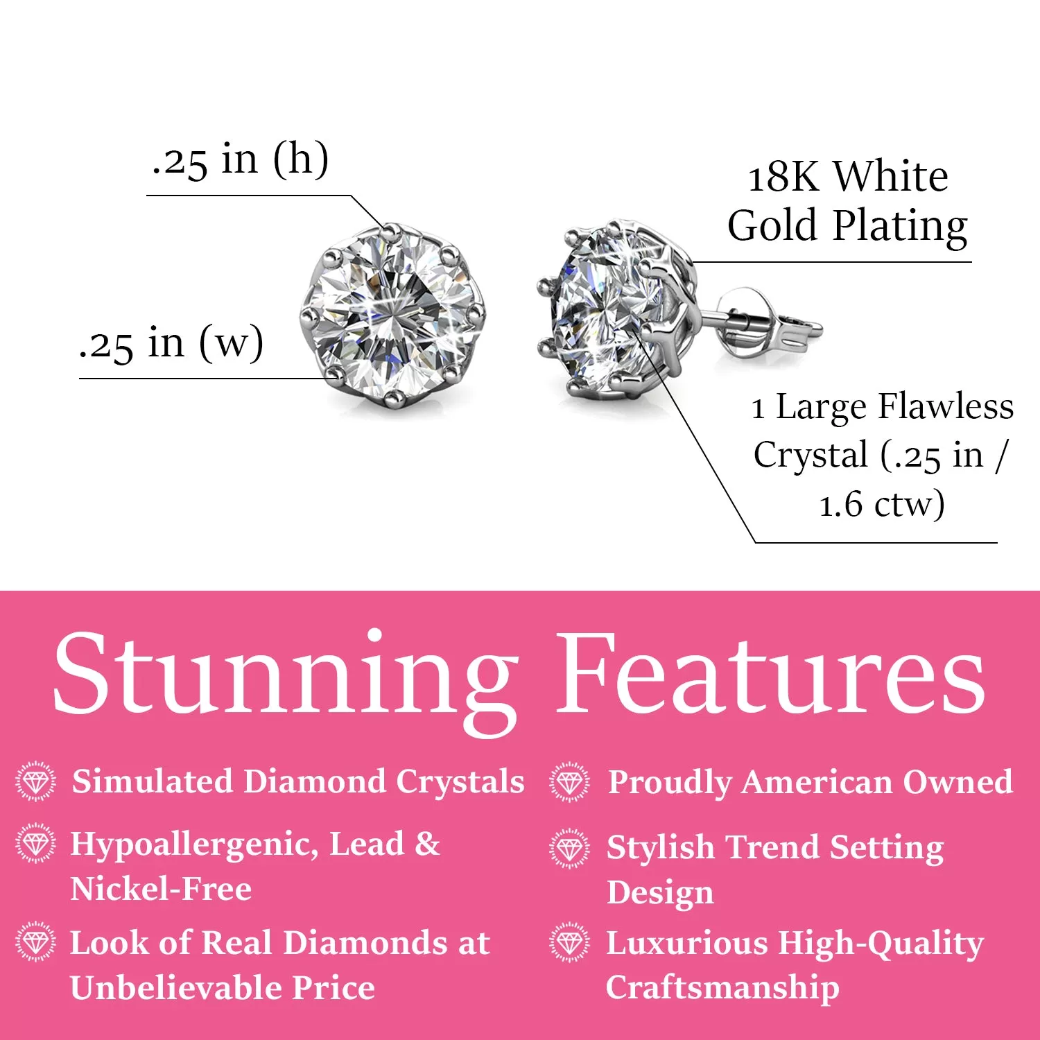 Eden 18k White Gold Plated Crystal Stud Earrings for Women