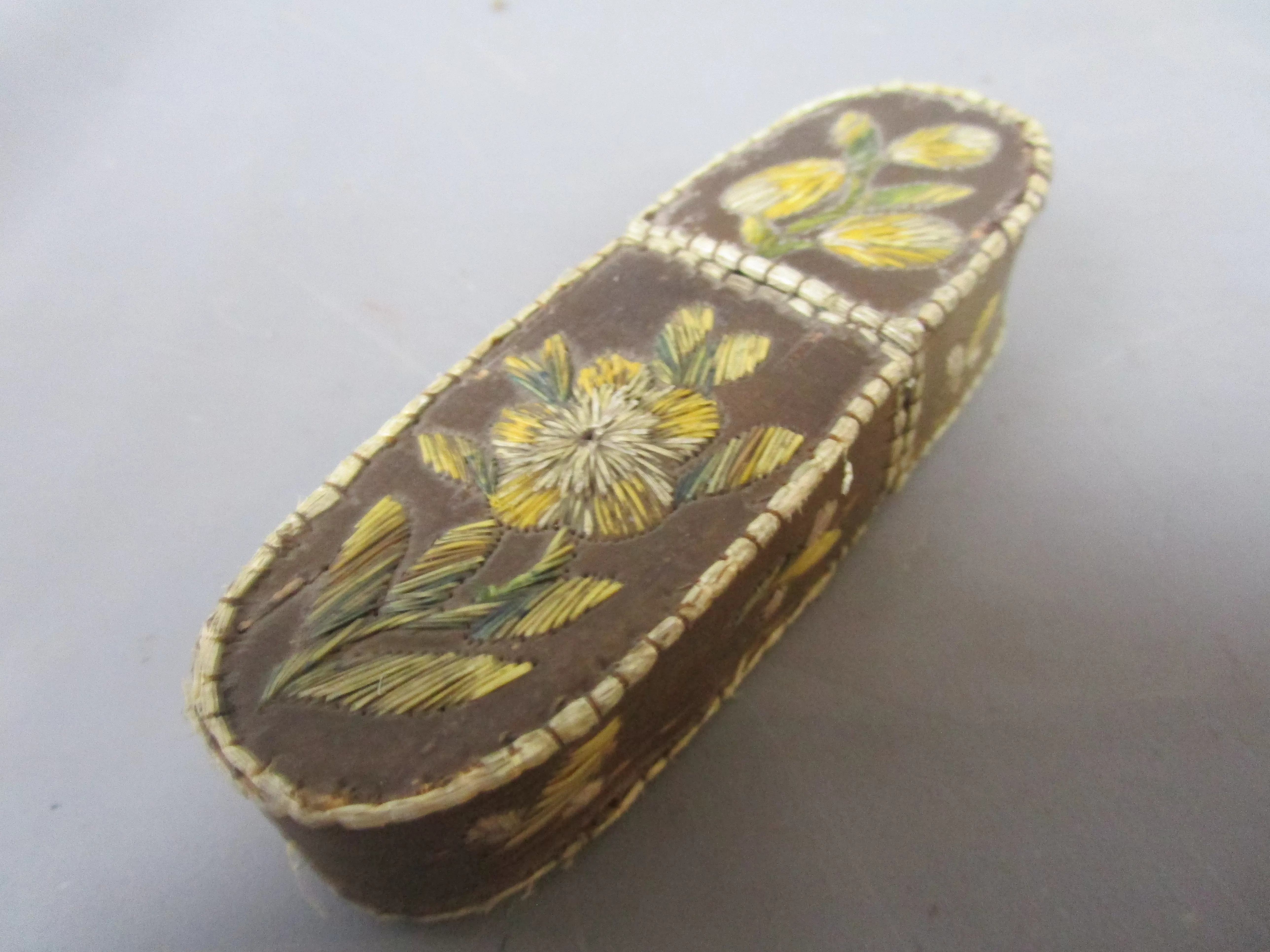 Embellished Textile Quill Work Box Antique 19th Century