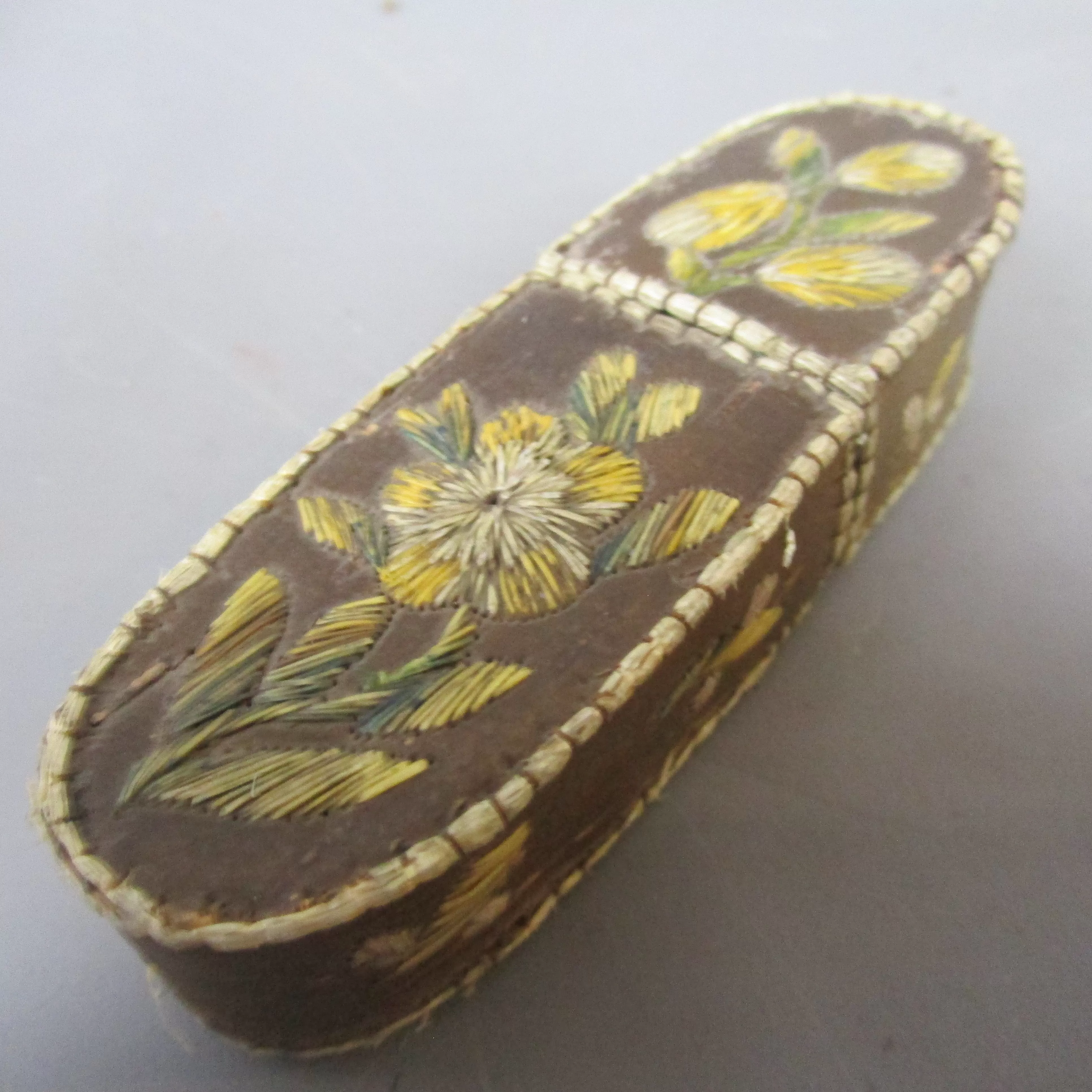 Embellished Textile Quill Work Box Antique 19th Century