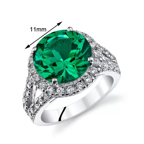 Emerald Ring Sterling Silver Round Shape 6 Carats Size 5