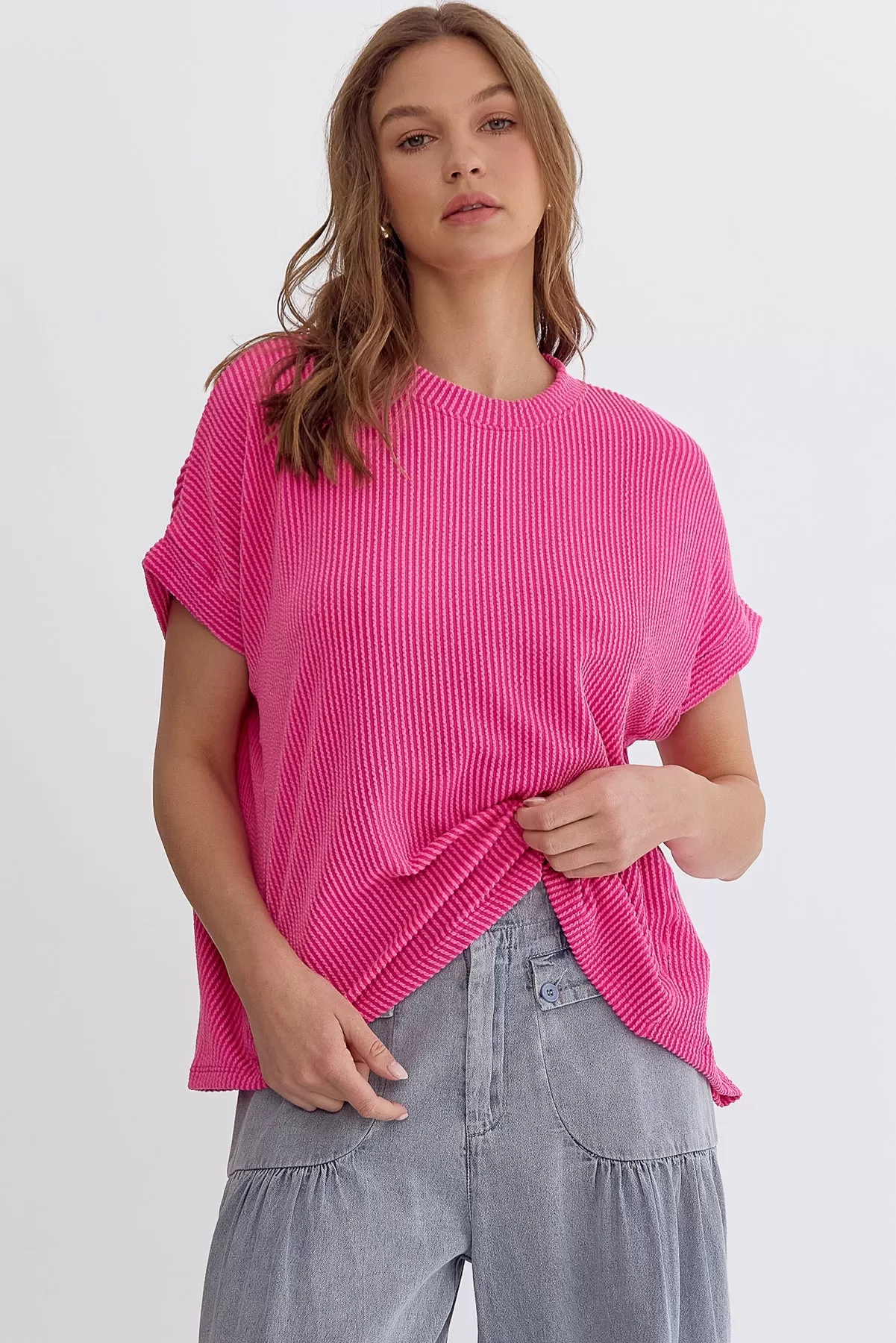 ENT Textured Drop Sleeve Top