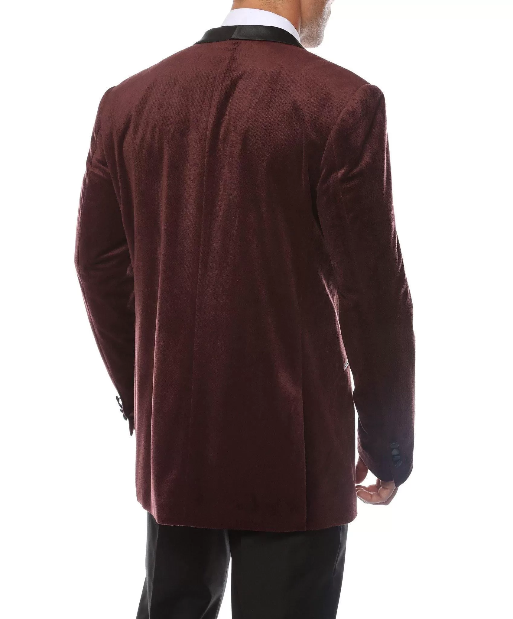 Enzo Collection-Dark Burgundy Slim Fit Velvet Shawl Collar Tuxedo Blazer