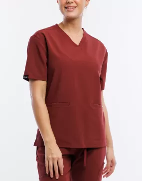 Essential V Neck Scrub Top - Bordeaux Red