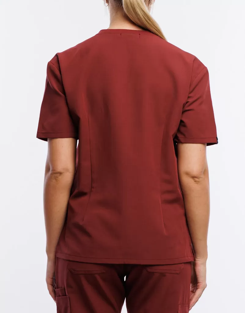 Essential V Neck Scrub Top - Bordeaux Red