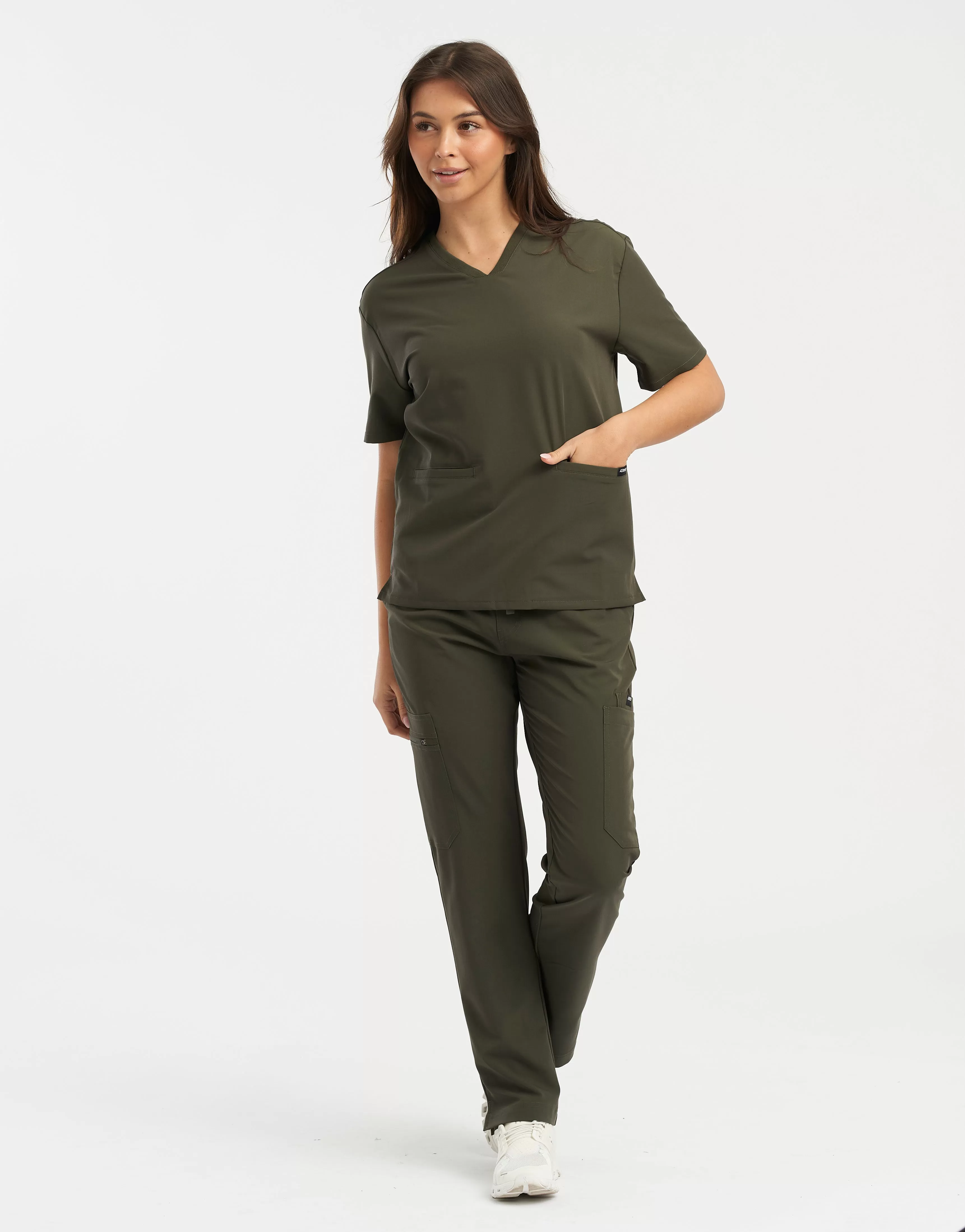 Essential V Neck Scrub Top - Khaki Green