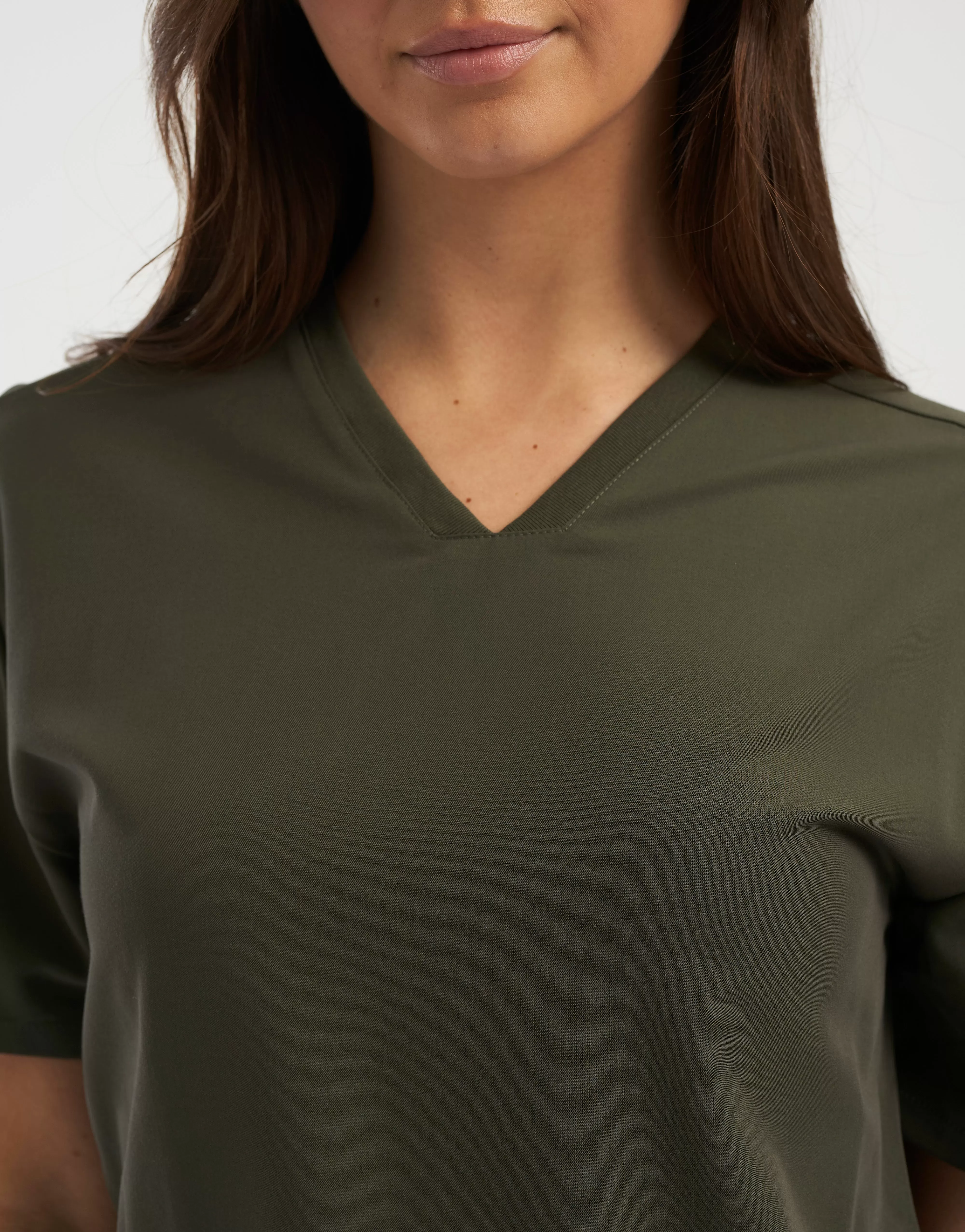 Essential V Neck Scrub Top - Khaki Green