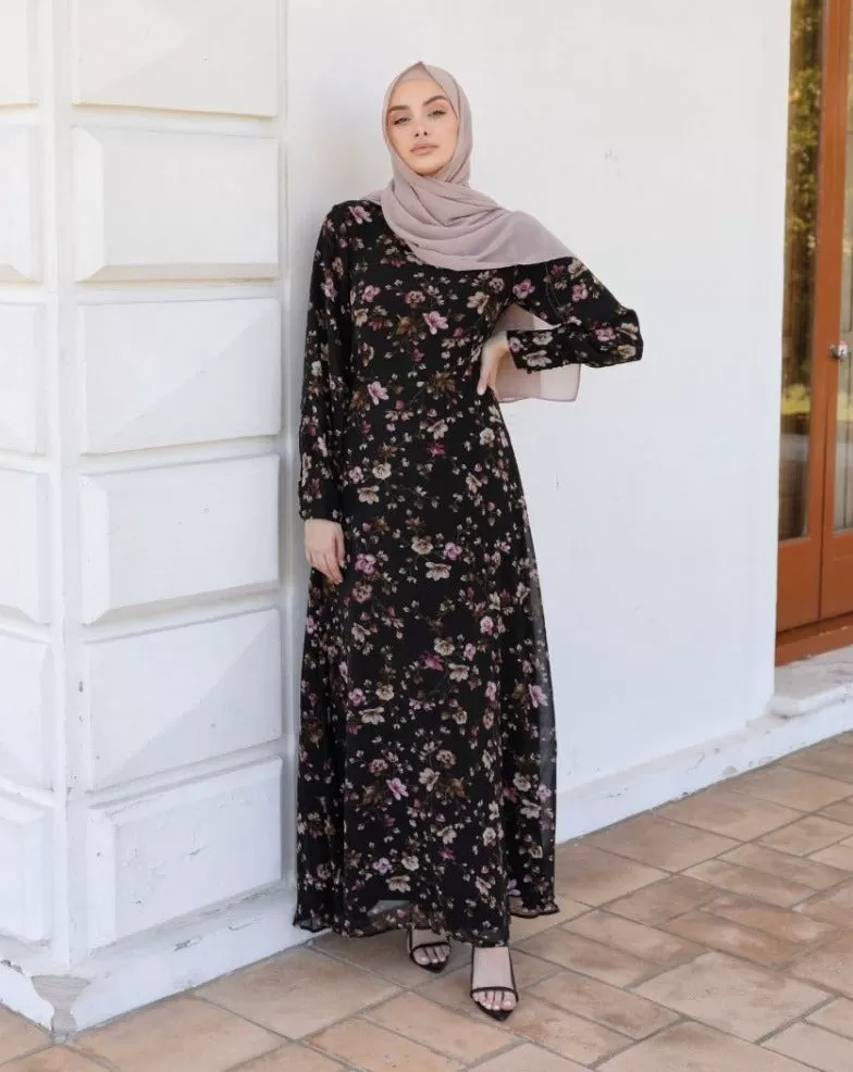 Euphoria Floral Chiffon Long Sleeve Dress