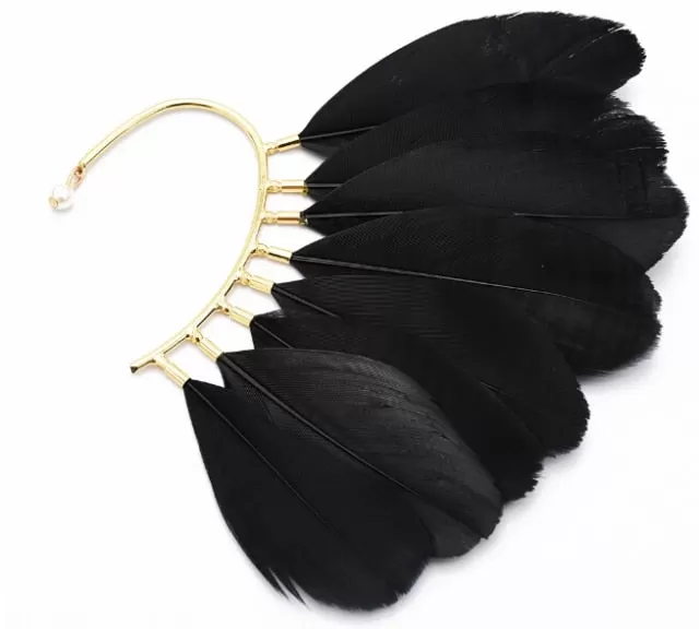 Feather Ear Cuff Tribal Headdress Alternative Fun Boho Festival Accessory Unique Bohemian Goddess Must Have Genuine Feathers Available In Black White Or Natural Brown