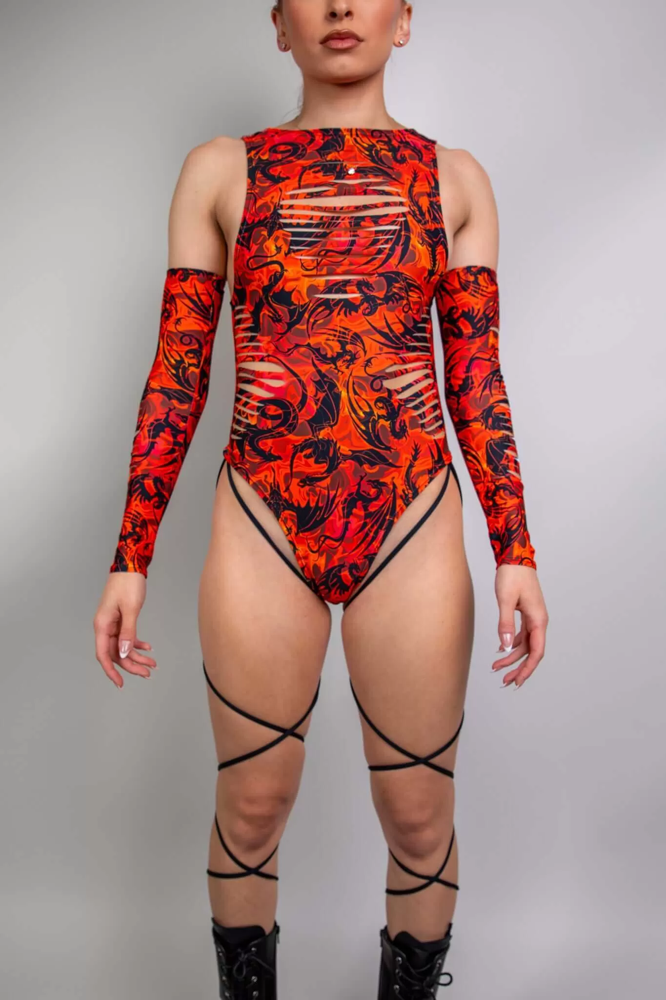 Forbidden Slit Sideboob Bodysuit with Leg Straps