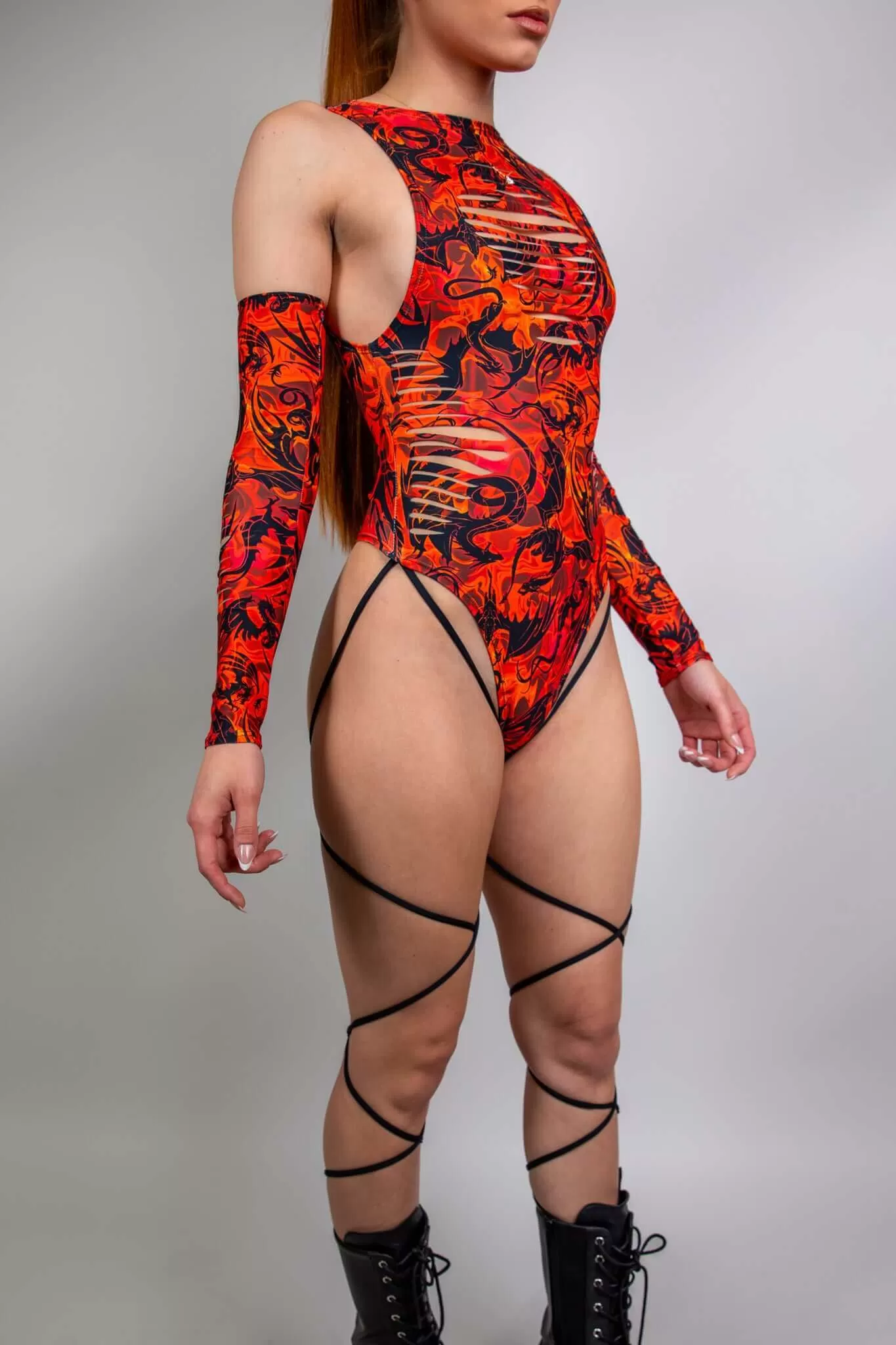 Forbidden Slit Sideboob Bodysuit with Leg Straps