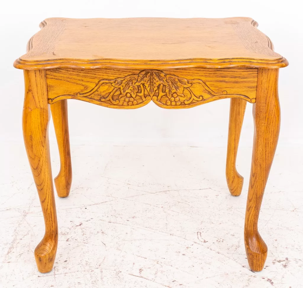 French Provincial Style Carved Oak Side Table