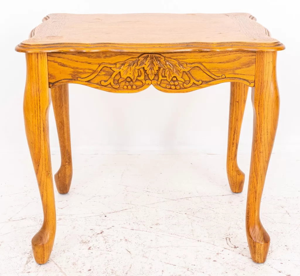 French Provincial Style Carved Oak Side Table