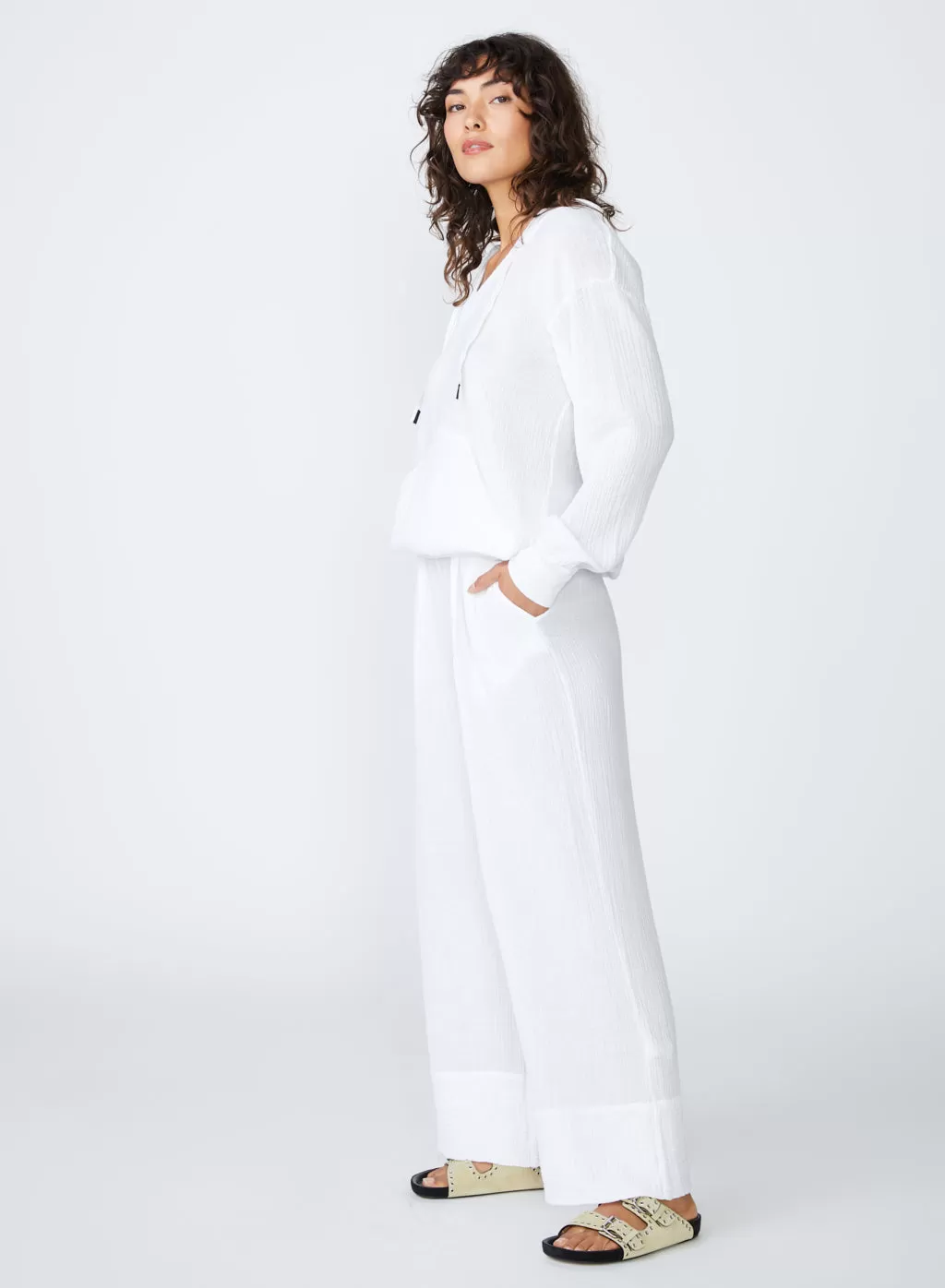 Gauze Wide Leg Pull On Pant in White