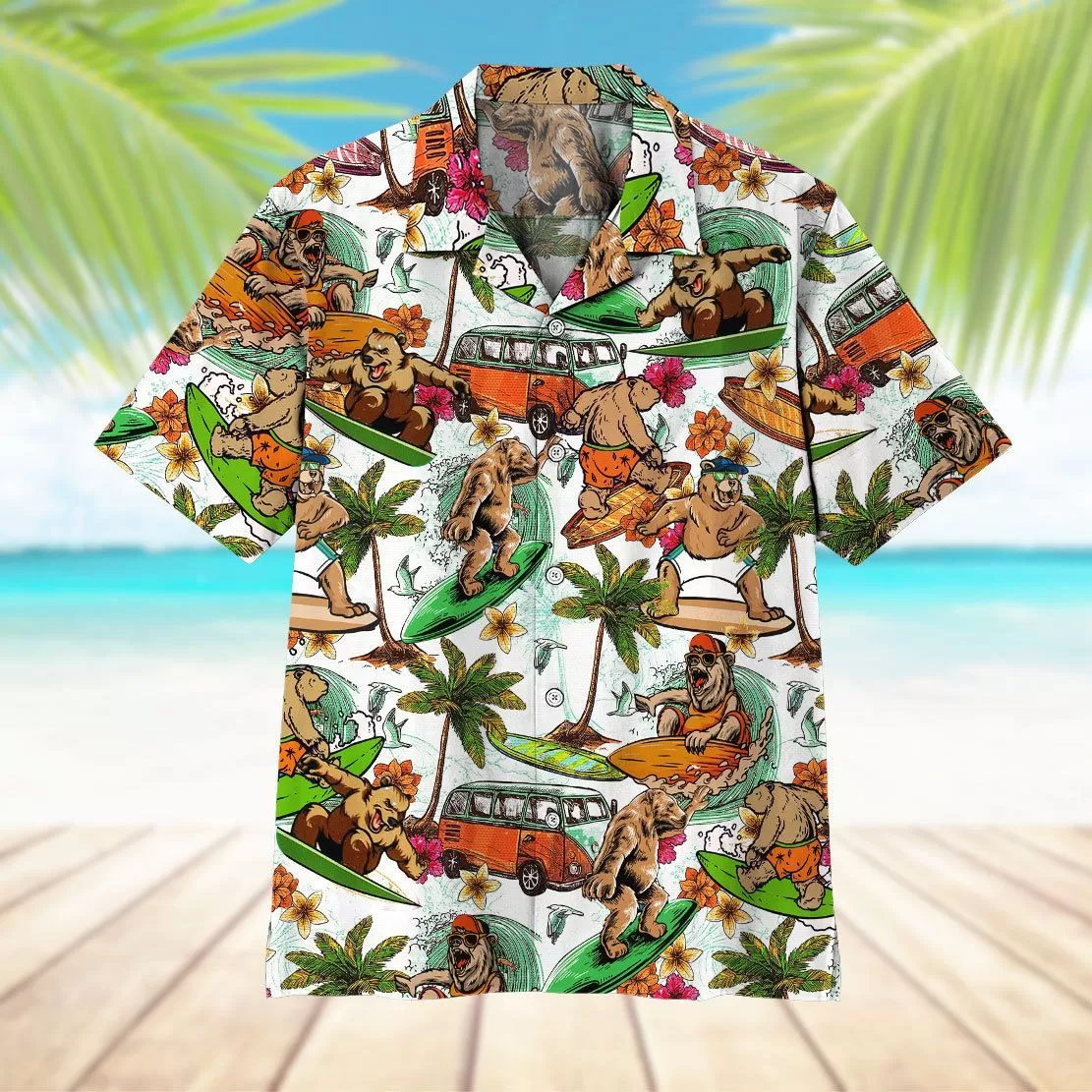 Gearhuman 3D Bear Surfing Hawaii Shirt