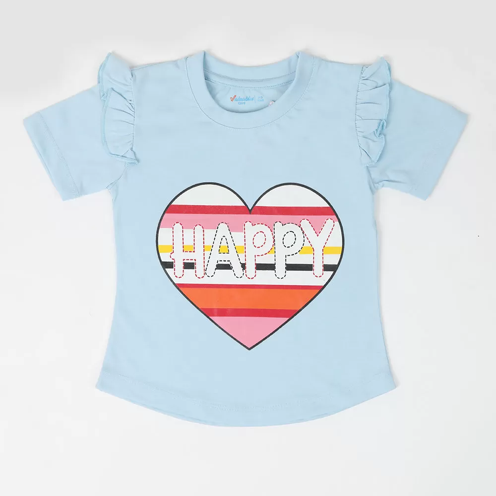 Girls Half Sleeves T-Shirt - Light Blue