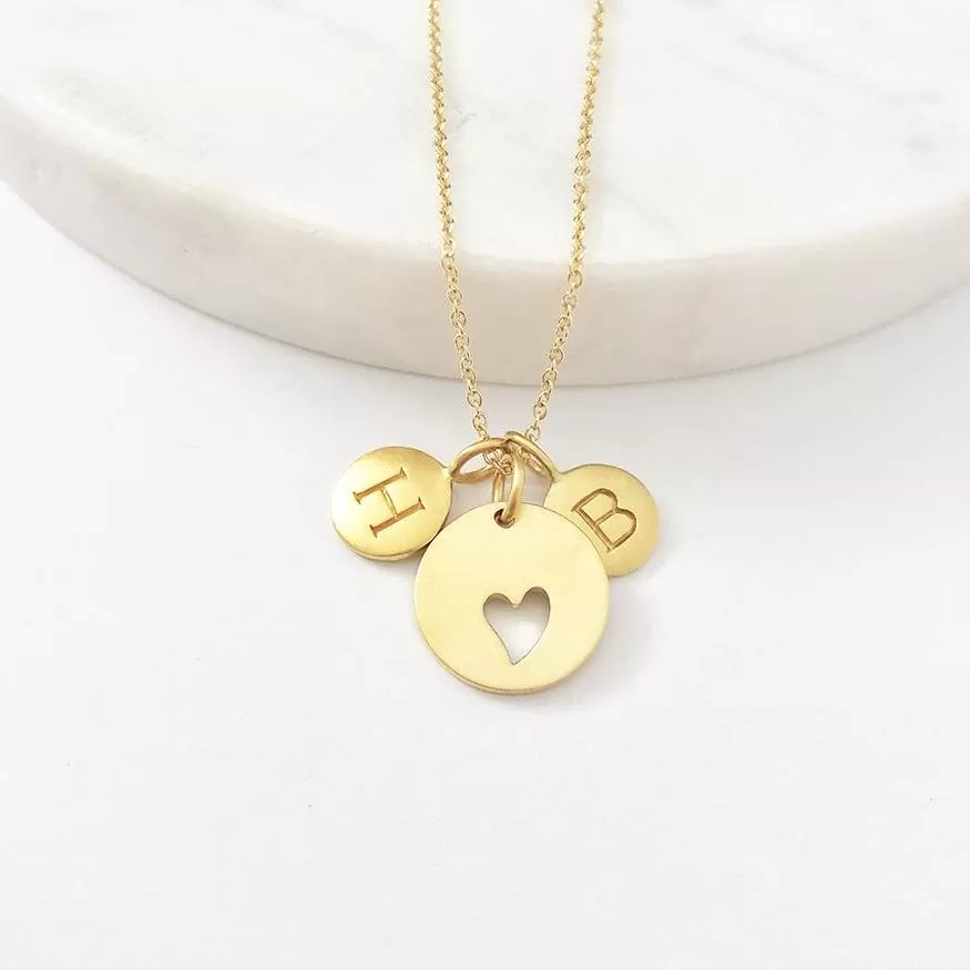 Gold 2 Initial & Heart Charm Necklace