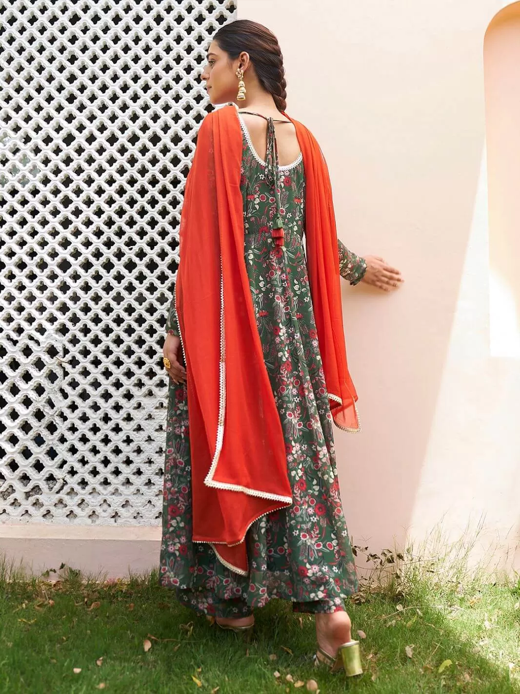 Green Floral Printed Kurta Palazzo Set