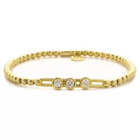 Hulchi Belluni Stretch Bracelet with Three Bezel Diamond Moveable Stations Yellow Gold