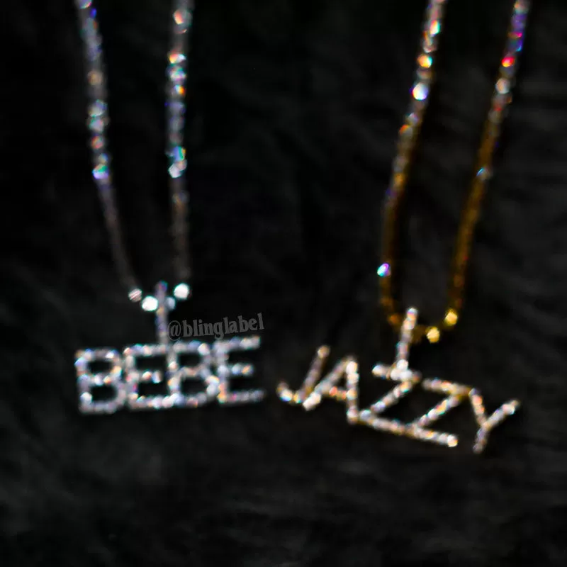 Iced Out Womens Custom Letter Name Necklace