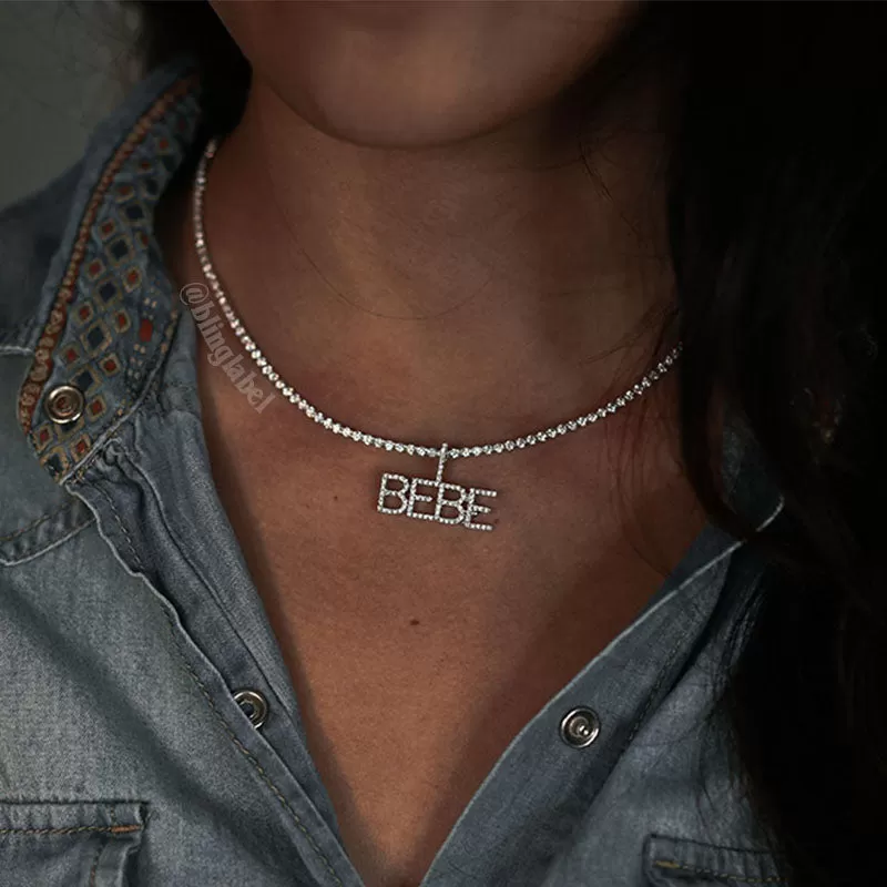 Iced Out Womens Custom Letter Name Necklace