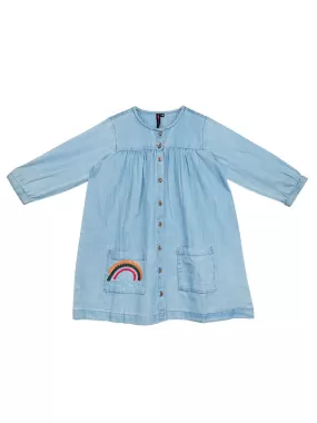 Ishin Girls Denim Cotton Embroidered Flared Dress