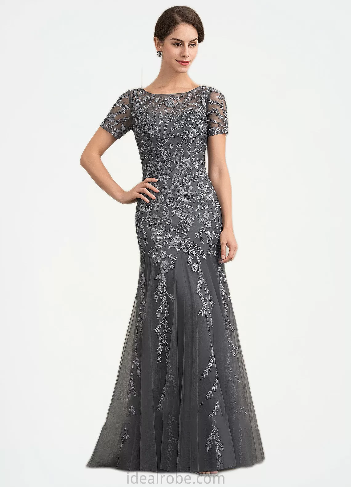 Jayleen Trumpet/Mermaid Scoop Neck Floor-Length Tulle Lace Mother of the Bride Dress With Beading Sequins STK126P0014767