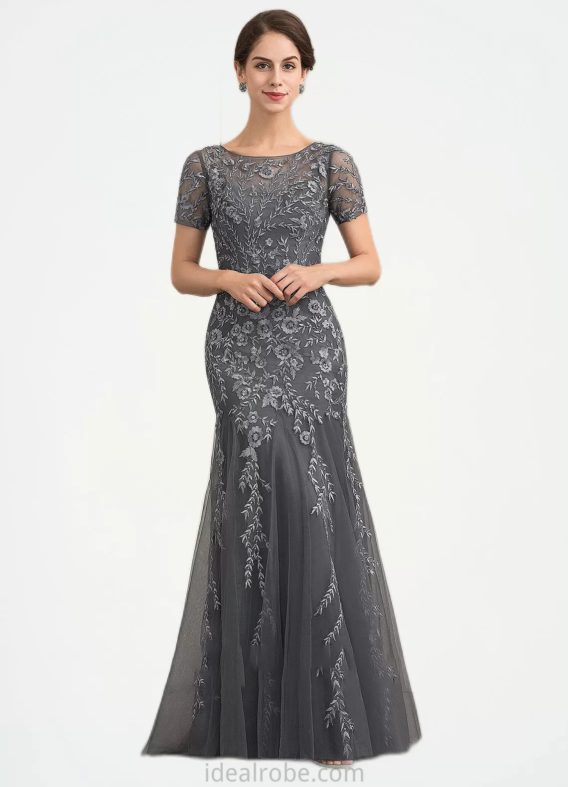 Jayleen Trumpet/Mermaid Scoop Neck Floor-Length Tulle Lace Mother of the Bride Dress With Beading Sequins STK126P0014767