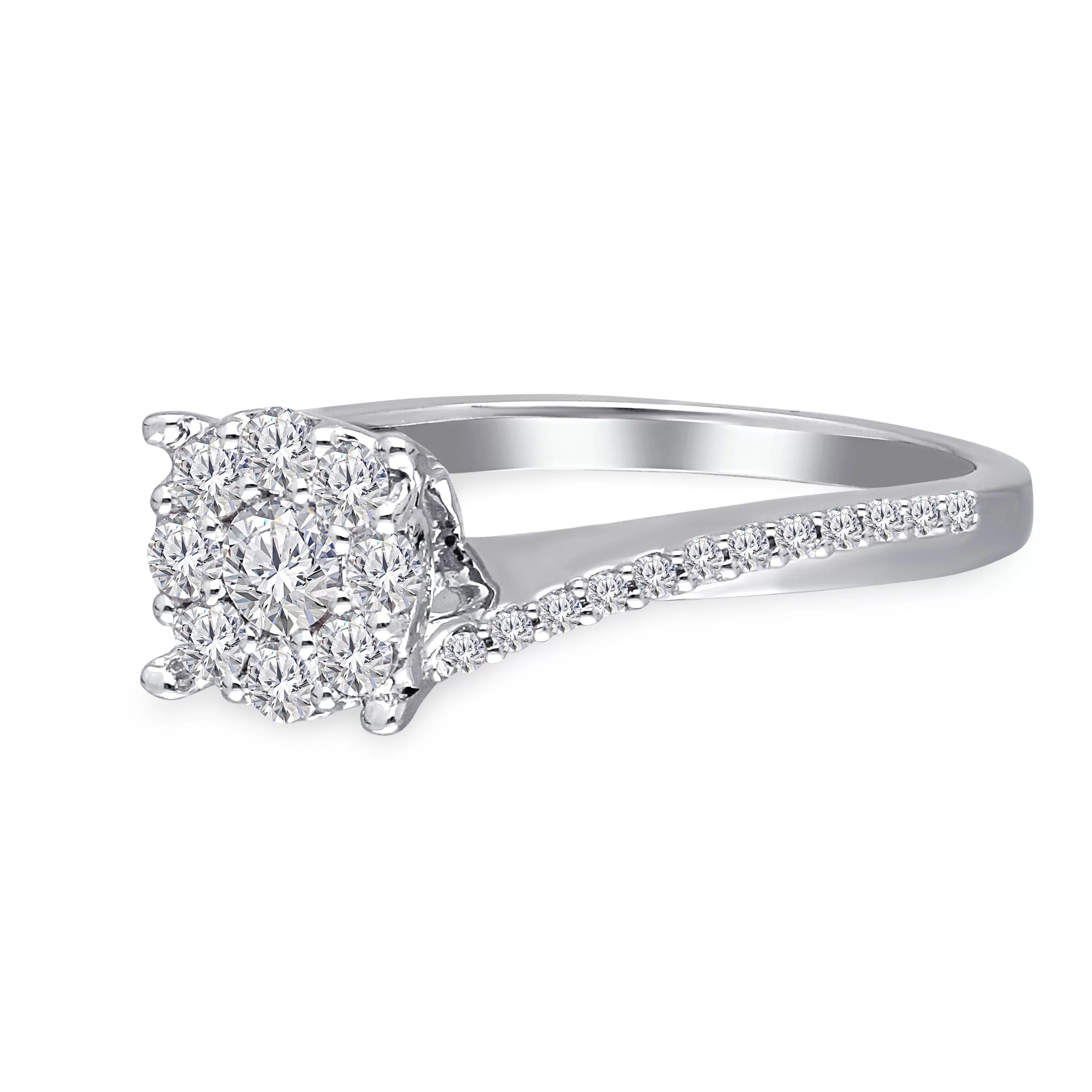 Kallati Eternal Round Cluster Diamond Engagement Ring in 14K White Gold