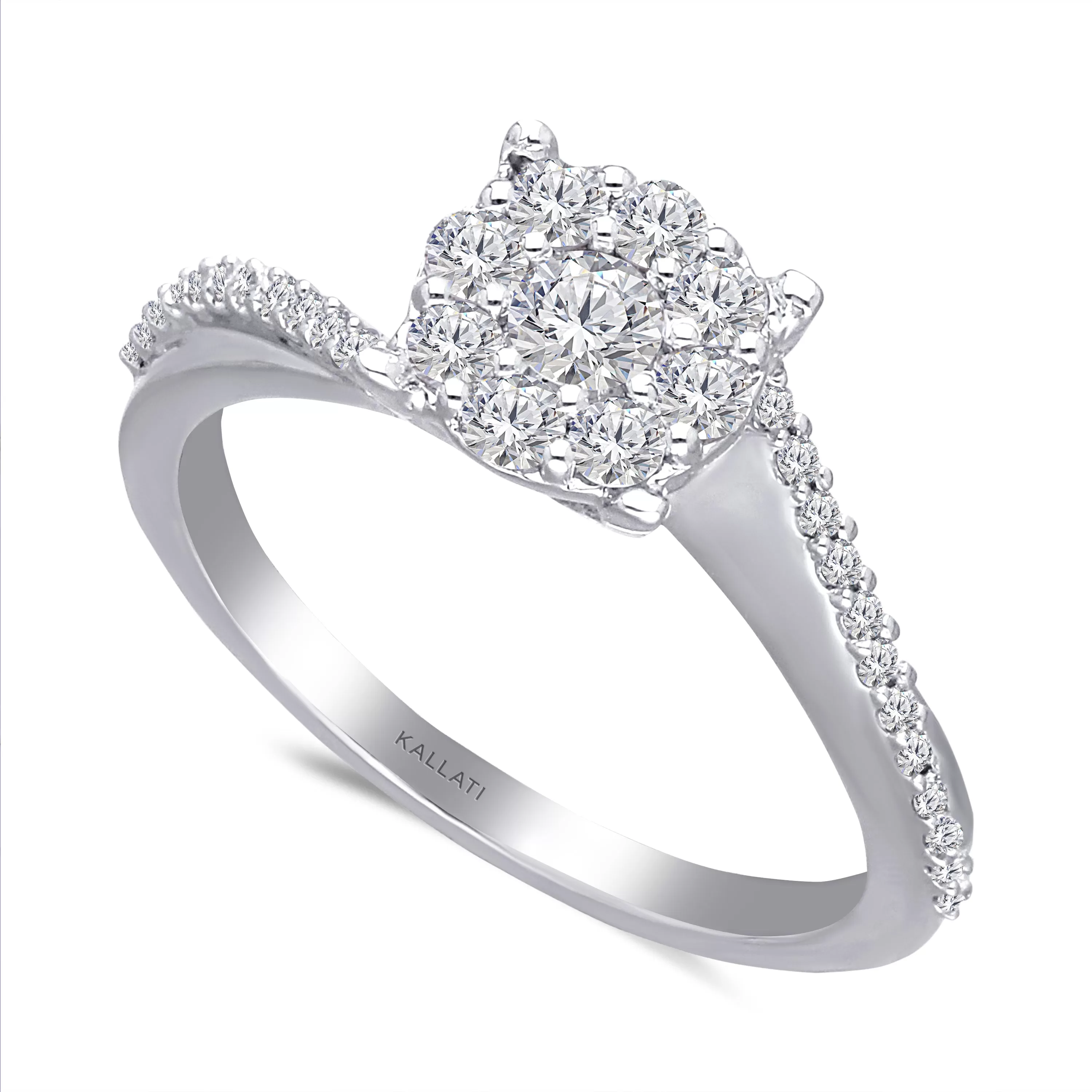 Kallati Eternal Round Cluster Diamond Engagement Ring in 14K White Gold