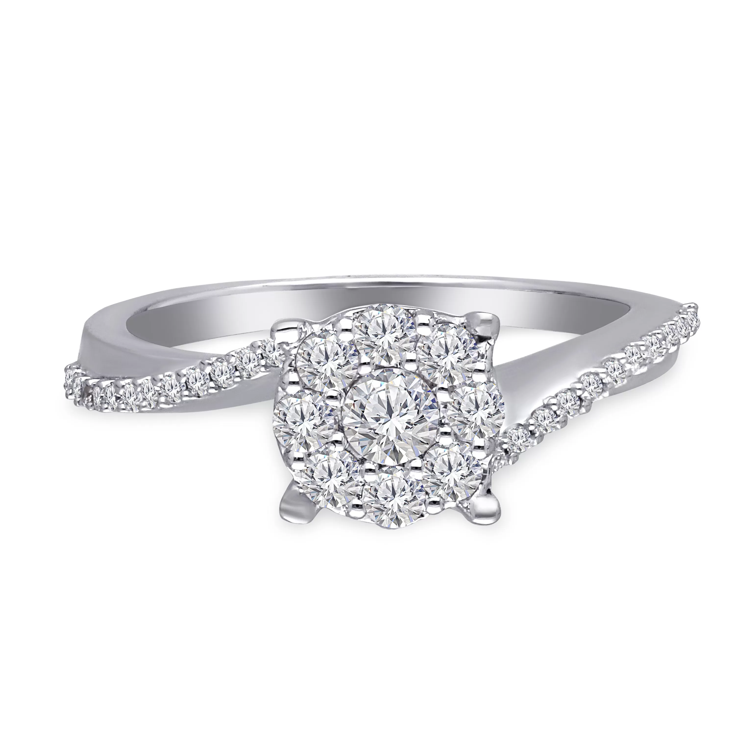 Kallati Eternal Round Cluster Diamond Engagement Ring in 14K White Gold