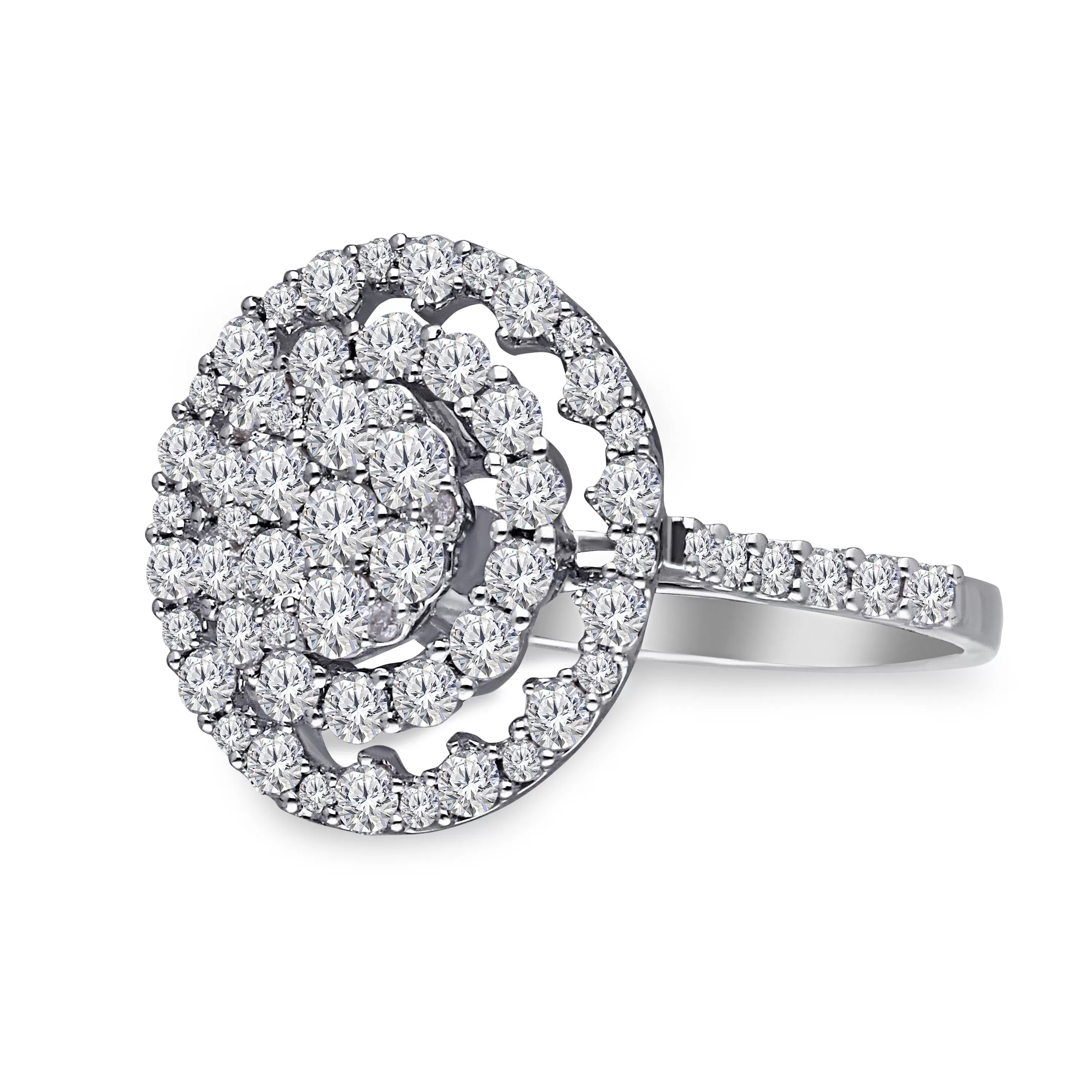 Kallati Eternal Round Halo Cluster Diamond Engagement Ring in 14K White  Gold