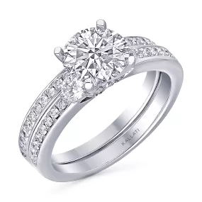 Kallati Eternal Three Stone Diamond Engagement Ring With Matching Band in 14K White Gold