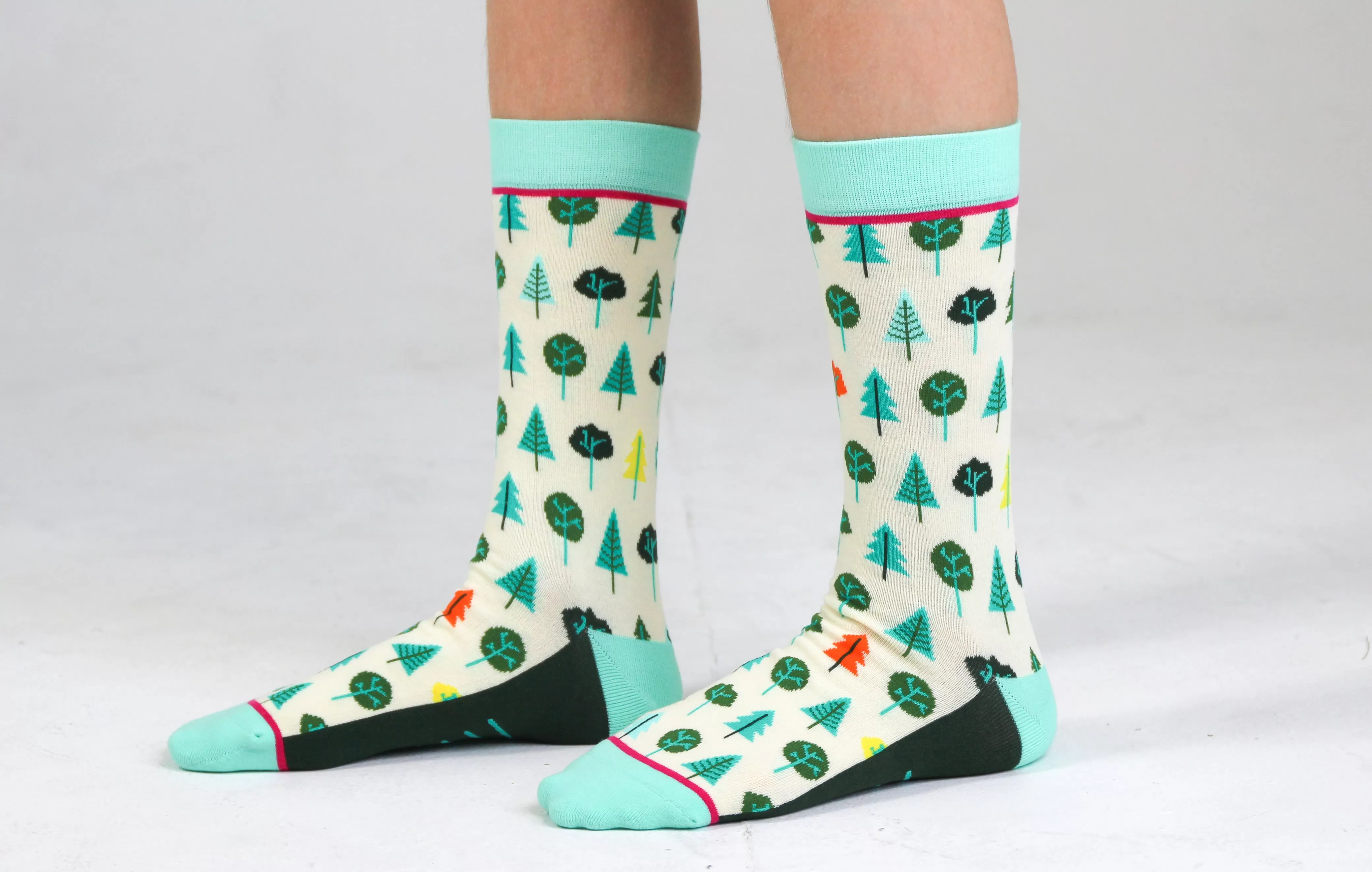 Kids' Cotton Crew Socks, Little Trees