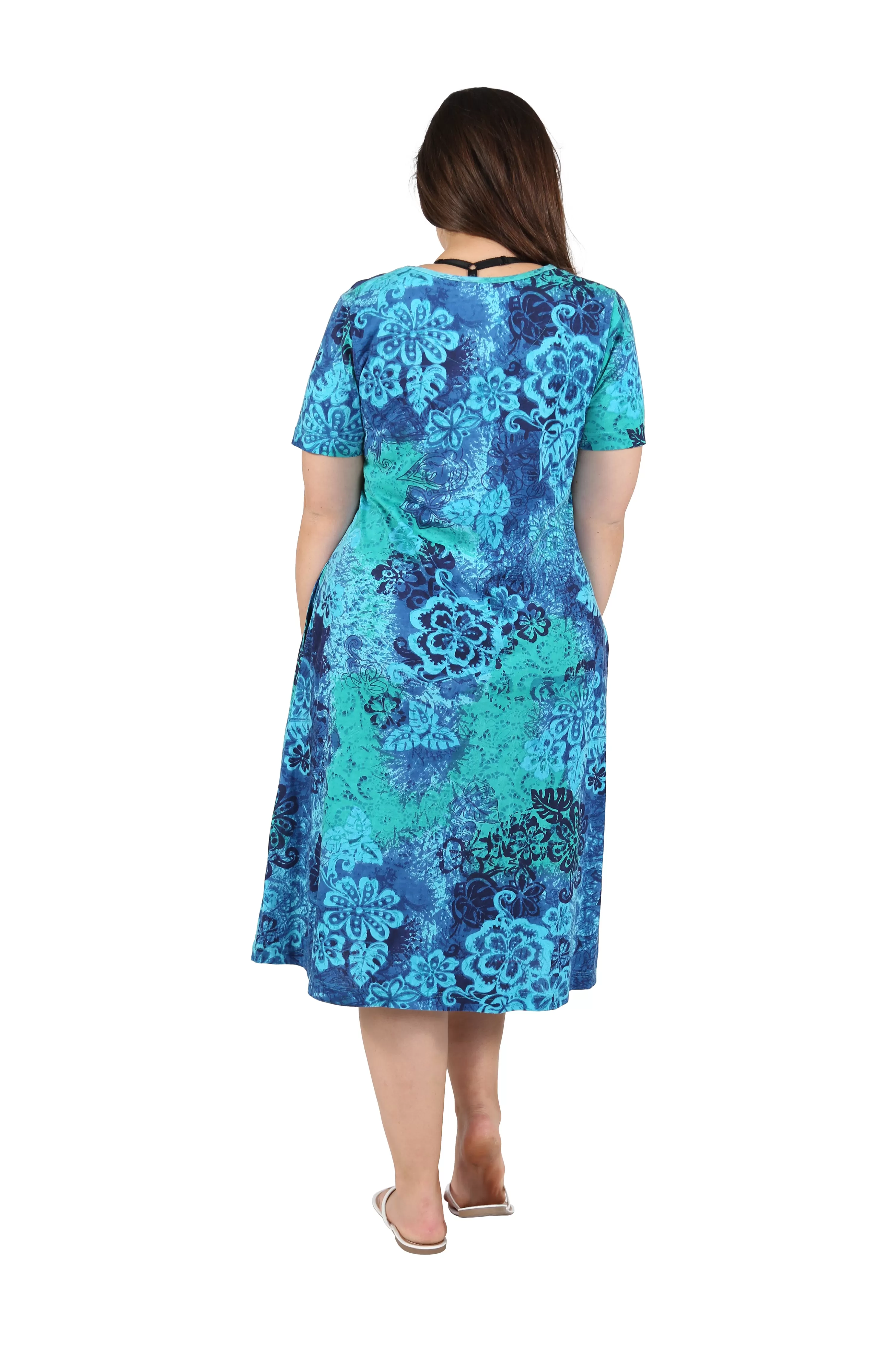 La Cera Plus Size Blue Floral Print A-Line Dress