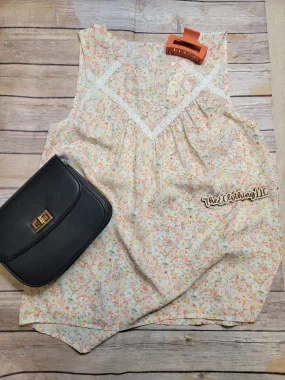 Lace Inset, Floral Print Top - Orange