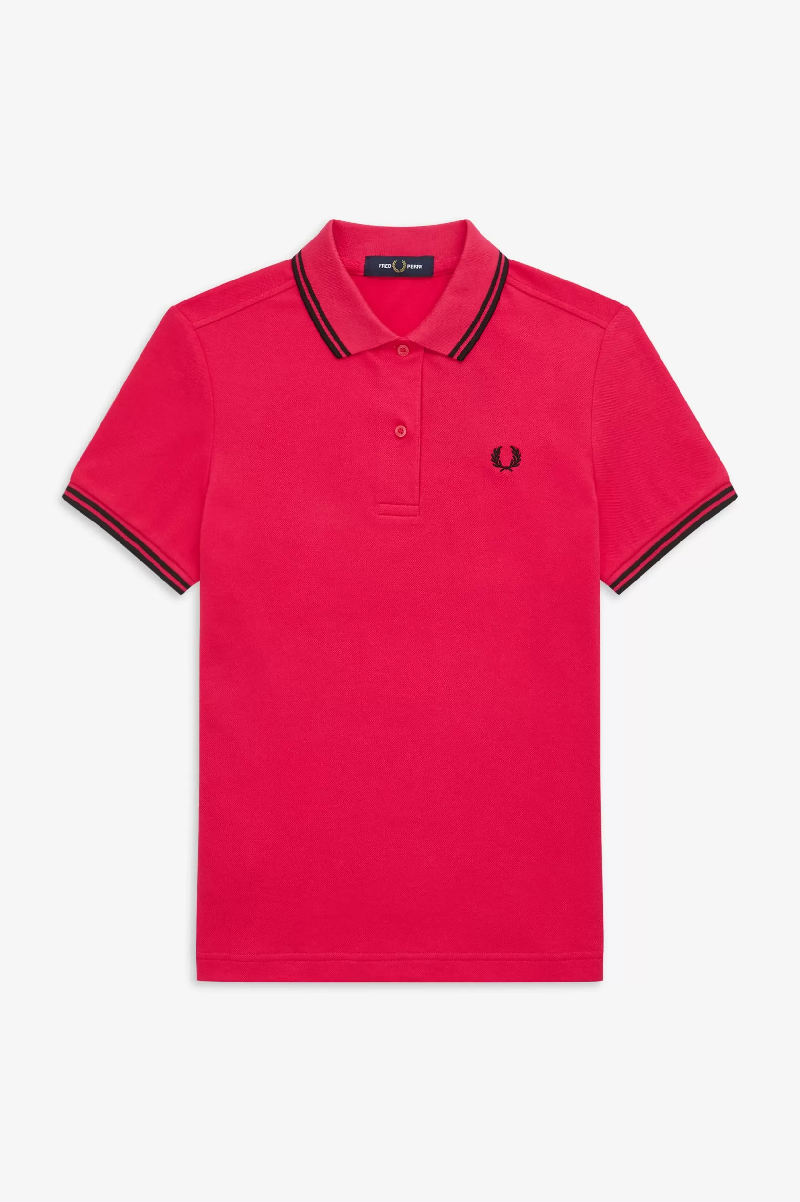 LADIES TWIN TIPPED FRED PERRY SHIRT (LOVE POTION/BLACK)