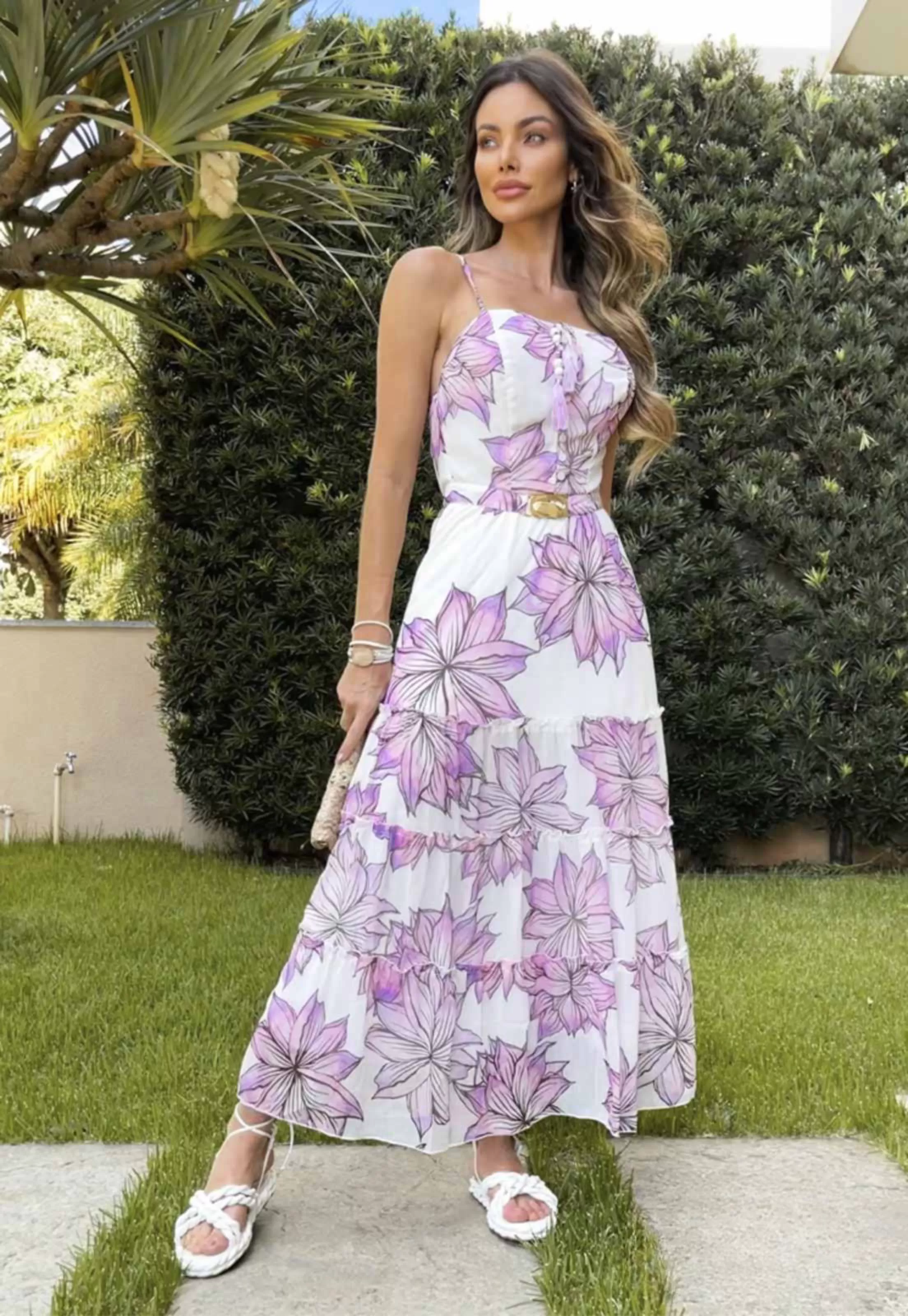 Lilac Floral Printed Maxi Dress