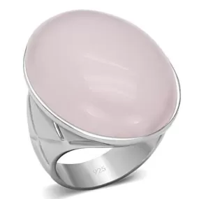 LOAS865 Rhodium 925 Sterling Silver Ring with Precious Stone in Light Rose