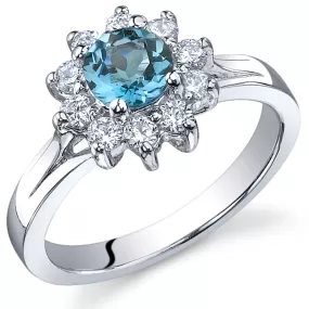 London Blue Topaz Ring Sterling Silver Round Shape Size 9