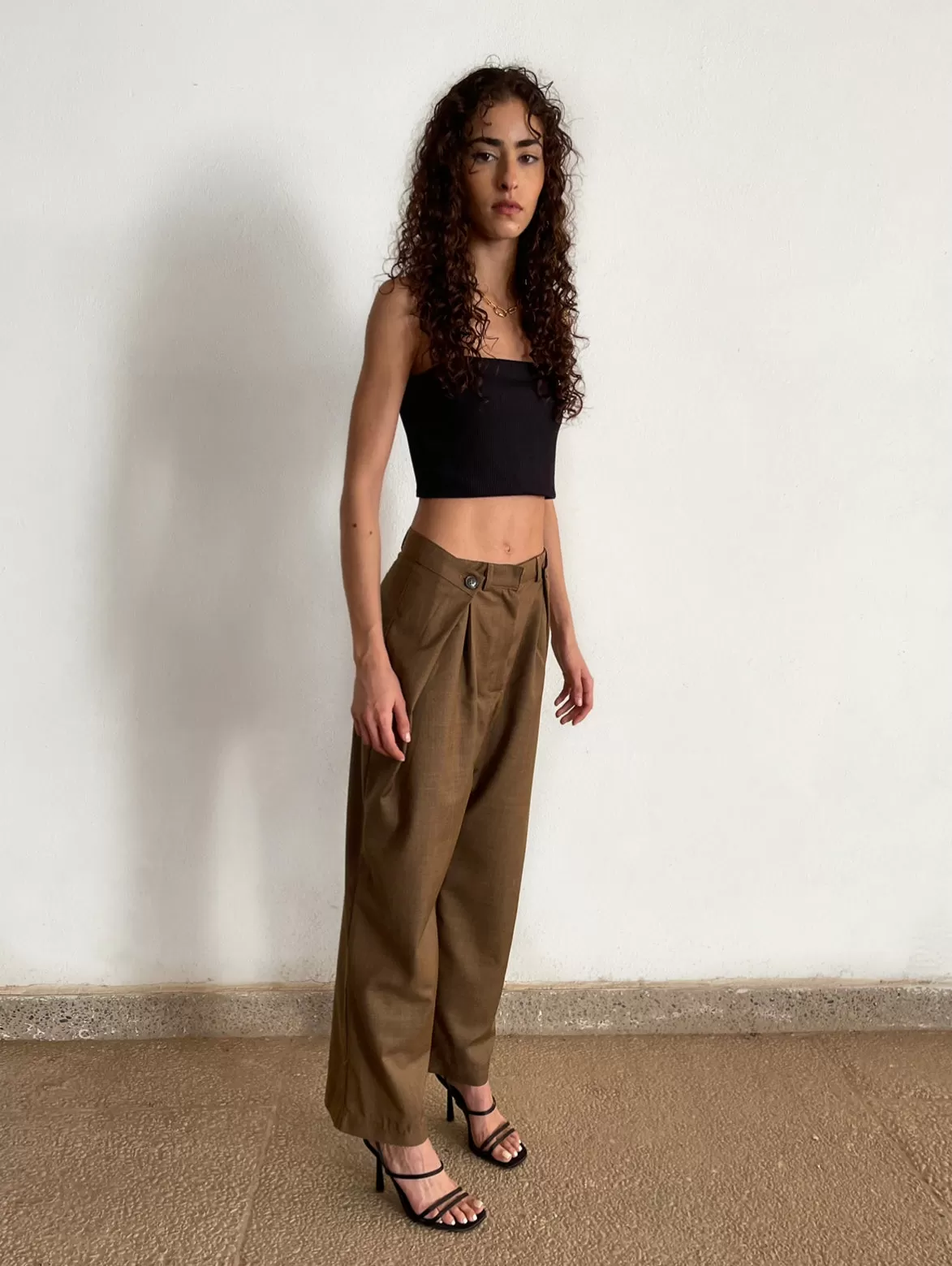 MAISON BEIGE PANTALON AJUSTABLE MARRON