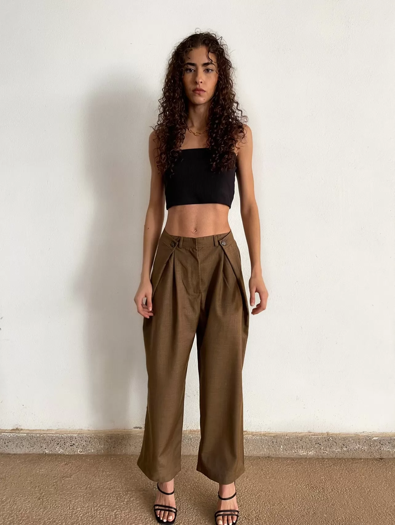 MAISON BEIGE PANTALON AJUSTABLE MARRON