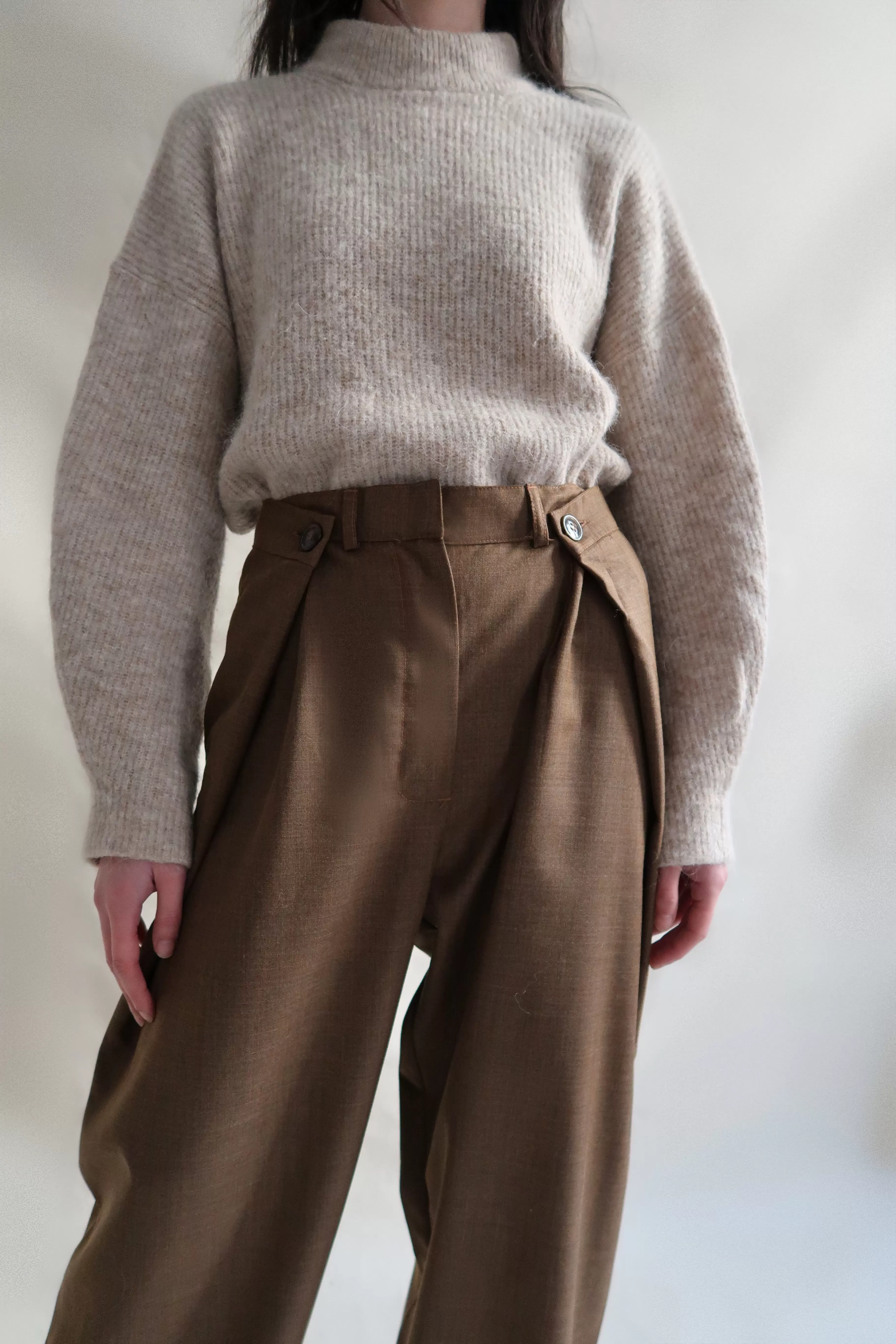 MAISON BEIGE PANTALON AJUSTABLE MARRON